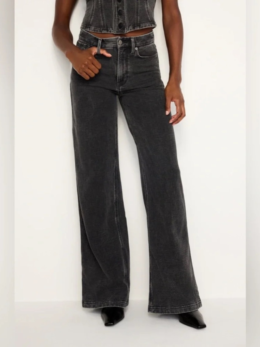 Good American Black Wide Leg Flare Jeans